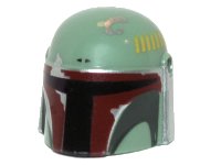 LEGO onderdeel Minifigure, Headgear Helmet with Holes, SW Mandalorian with Dark Green Cheek Indents and Silver Battle Damage - Type 1, Partial Dark Red Visor Outline Right Pattern 87610pb01