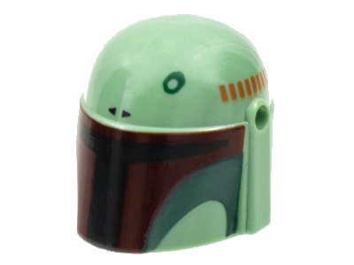LEGO onderdeel Minifigure, Headgear Helmet with Holes, SW Mandalorian with Black and Dark Red Visor, Dark Green Cheek Indents and Circle Pattern (87610pb14)