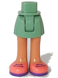 LEGO part Mini Doll Hips and Skirt, Nougat Legs and Coral and Dark Purple Shoes with Laces Pattern - Thick Hinge 92252c00pb034