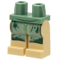 LEGO onderdeel Hips and Tan Legs with Sand Green Apron and Dark Green Splotches Pattern 970c02pb18