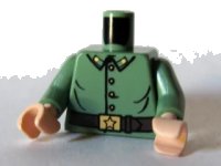 LEGO part Torso Uniform with Four Buttons and Gold Buckle with Star Pattern / Sand Green Arms / Light Nougat Hands 973pb0468c01