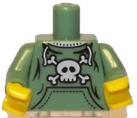 LEGO part Torso Pockets and Skull and Crossbones Pattern / Sand Green Arms / Yellow Hands 973pb0662c01