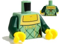 LEGO part Torso Castle Kingdoms Female Corset with Gold Trimmed Front and Rectangular Neckline Pattern / Dark Green Arms / Yellow Hands 973pb1032c01