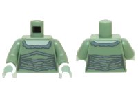 LEGO part Torso Female Outline Light Aqua Skin and Dress with Gray Ruffles Pattern / Sand Green Arms / Light Aqua Hands 973pb2101c01