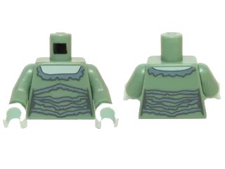 LEGO onderdeel Torso Female Outline Light Aqua Skin and Dress with Gray Ruffles Pattern / Sand Green Arms / Light Aqua Hands (973pb2101c01)