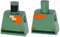 LEGO part Torso Pixelated Shirt with Olive Green Collar and Dark Green Belt, Light Nougat Neck, Orange Hair Pattern 973pb2186