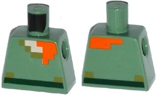 LEGO onderdeel Torso Pixelated Shirt with Olive Green Collar and Dark Green Belt, Light Nougat Neck, Orange Hair Pattern (973pb2186)
