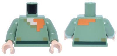 LEGO onderdeel Torso Pixelated Shirt with Olive Green Collar and Dark Green Belt, Light Nougat Neck, Orange Hair Pattern / Sand Green Arms / Light Nougat Hands (973pb2186c01)