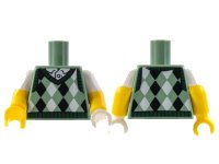 LEGO part Torso Knit Argyle Sweater Vest with Dark Green Collar over White Shirt Pattern / Yellow Arms with Molded White Short Sleeves Pattern / White Hand Left / Yellow Hand Right 973pb3435c01