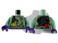 LEGO onderdeel Torso Silver Duct Tape Belt and Shoulder Strap, Black Muscle Lines, Red Circles Pattern / Sand Green Arms / Dark Purple Hands 973pb3784c01
