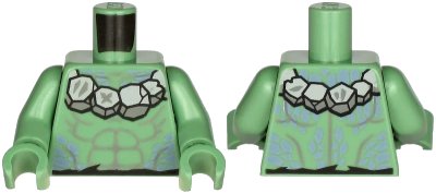 LEGO onderdeel Torso Bare Chest with Light Bluish Gray Muscles Outline, Stone Necklace and Sand Blue Spots Pattern / Sand Green Arms / Sand Green Hands (973pb3924c01)