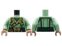 LEGO onderdeel Torso Tunic, Dark Green Lines and Belt, Gold Armor and Buckle, Dark Orange Trim Pattern / Sand Green Arms / Medium Brown Hands 973pb4811c01