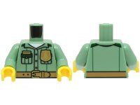 LEGO part Torso Shirt with 3 Buttons and Dark Green Pockets over White Undershirt, Gold Badge, Medium Nougat Belt Pattern / Sand Green Arms / Yellow Hands 973pb5011c01