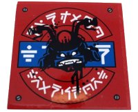 LEGO onderdeel Tile 6 x 6 with Bottom Tubes with Logogram 'NINJAGO TRANSPORT' and Ninja Head with Handlebars Pattern (Sticker) - Set 70640 10202pb033