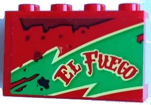 LEGO onderdeel Panel 1 x 4 x 2 with Side Supports - Hollow Studs with 'EL FUEGO', Oil Stains, Bright Green and Bright Light Yellow Lightning Pattern Model Left Side (Sticker) - Set 70421 (14718pb061L)