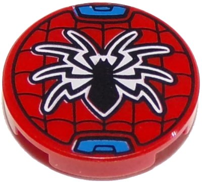 LEGO part Tile, Round 2 x 2 with Bottom Stud Holder with Black Spider and Web Pattern (14769pb296)