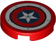 LEGO onderdeel Tile, Round 2 x 2 with Bottom Stud Holder with White Ring, Star in Dark Blue Circle Pattern (Captain America Shield) (14769pb369)