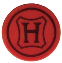 LEGO onderdeel Tile, Round 2 x 2 with Bottom Stud Holder with Wax Seal with Hogwarts Crest, Dark Red Capital Letter H and Border Pattern 14769pb788