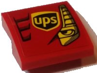 LEGO part Schräge, Gewölbt 2 x 2 x 2/3 mit gelbem Auge, ups-Logo und roten Lüftungsschlitzen-Muster Modell Linke Seite (Aufkleber) - Set 75908 15068pb112L