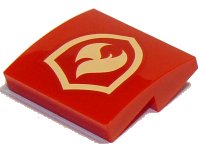 LEGO part Slope, Curved 2 x 2 x 2/3 with Bright Light Yellow Fire Flame and Shield Badge Pattern 15068pb224