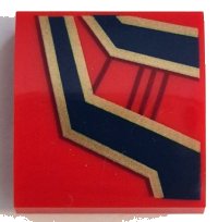 LEGO part Slope, Curved 2 x 2 x 2/3 with Dark Blue and Gold Lines and Ornaments and Dark Red Spider Web Pattern Model Left Side 15068pb554L