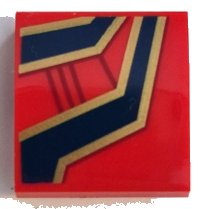 LEGO part Slope, Curved 2 x 2 x 2/3 with Dark Blue and Gold Lines and Ornaments and Dark Red Spider Web Pattern Model Right Side 15068pb554R