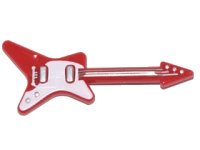 LEGO part Minifigure, Utensil Musical Instrument, Guitar Electric 'ML' Type with Curved White Pickguard and Silver Strings, Bridge, and Whammy Bar Pattern 17356pb03