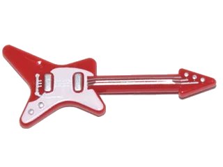 LEGO onderdeel Minifigure, Utensil Musical Instrument, Guitar Electric 'ML' Type with Curved White Pickguard and Silver Strings, Bridge, and Whammy Bar Pattern (17356pb03)
