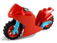 LEGO part Motorcycle Sport Bike with Medium Azure Frame, Red Wheels and Flat Silver Handlebars 18895c12
