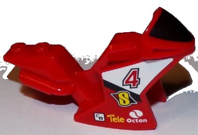 LEGO part Motorcycle Fairing, Racing (Sport) Bike with Black Windshield Pattern with Number 4 and Octan Logo Pattern on Both Sides (Stickers) - Set 60084 (18895pb02)
