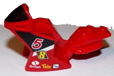 LEGO onderdeel Motorcycle Fairing, Racing (Sport) Bike with Black Windshield Pattern with Number 5 and Octan Logo Pattern on Both Sides (Stickers) - Set 60084 (18895pb03)