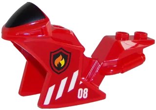 LEGO onderdeel Motorcycle Fairing, Racing (Sport) Bike with Black Windshield Pattern with White Danger Stripes, '08', and Fire Logo Pattern on Both Sides (Stickers) - Set 60108 (18895pb07)