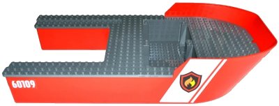 LEGO onderdeel Boat, Hull Giant Bow 40 x 20 x 7 with Dark Bluish Gray Top with Fire Logo and '60109' Pattern on Both Sides (Stickers) - Set 60109 (18913c01pb02)