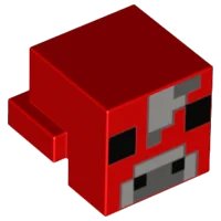 LEGO onderdeel Creature Head Pixelated with Black Eyes and Nostrils, Light Bluish Gray and Dark Bluish Gray Nose, and Forehead with Dark Bluish Gray Pixel Between Eyes Pattern (Minecraft Mooshroom) (19727pb007)