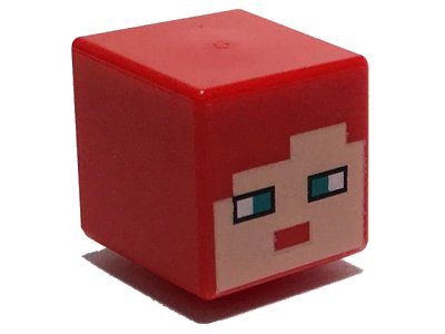 LEGO onderdeel Minifigure, Head, Modified Cube with Pixelated Light Nougat Face and Dark Turquoise Eyes Pattern (Minecraft Farmhand) (19729pb043)