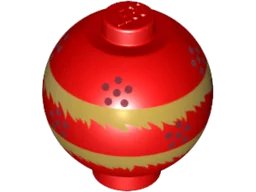 LEGO onderdeel Brick, Round 2 x 2 Sphere with Stud / Robot Body with Dragon Dance Pearl, Gold Fringe and Dark Red Dots Pattern (20953pb03)