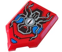 LEGO part Tile, Modified 2 x 3 Pentagonal with Silver Spider, Eye and Blue Armor Plates Pattern 22385pb244