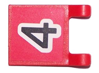 LEGO part Flagge 2 x 2 Quadrat mit schwarzer Ziffer 4 auf rotem Hintergrund-Muster (Aufkleber) - Sätze 3420 / 3425 (2335pb041)