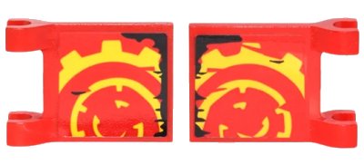 LEGO onderdeel Flag 2 x 2 Square with Yellow Gear on Red Background and Black Ripped Edge on Both Sides Pattern (Stickers) - Set 70626 (2335pb162)