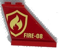 LEGO onderdeel Tail 4 x 1 x 3 with Bright Light Yellow and Red Fire Logo Badge and 'FIRE-08' Pattern on Both Sides (Stickers) - Set 60216 2340pb071