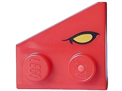 LEGO onderdeel Wedge, Plate 2 x 2 Right with Yellow Eye with Black Eyelid Pattern (Dungeons & Dragons Red Dragon) (24307pb02)