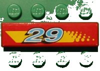 LEGO onderdeel Tile 1 x 4 with Blue and White '29' on Yellow Stripe with Dot Fade Pattern Model Right Side (Sticker) - Set 8829 2431pb0039R