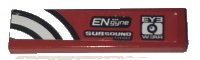 LEGO part Tile 1 x 4 with 'EYE WEAR', 'ENgyne', 'SUBSOUND Limiter' and White and Black Curved Lines Pattern Model Left Side (Sticker) - Set 8182 2431pb0467L