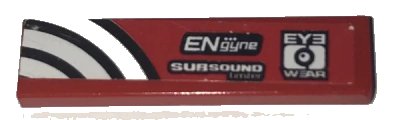 LEGO onderdeel Tile 1 x 4 with 'EYE WEAR', 'ENgyne', 'SUBSOUND Limiter' and White and Black Curved Lines Pattern Model Left Side (Sticker) - Set 8182 (2431pb0467L)
