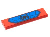 LEGO part Tile 1 x 4 with Black Spider on Blue Background with Dark Blue Border and Webbing Pattern 2431pb0752