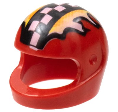 LEGO part Minifigure, Headgear Helmet Motorcycle (Standard) with Checkered Stripe and Flames Pattern (2446pb11)