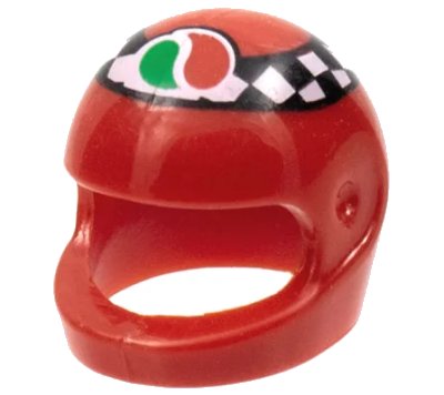LEGO onderdeel Minifigure, Headgear Helmet Motorcycle (Standard) with Checkered Stripe and Octan Logo Pattern (2446pb32)
