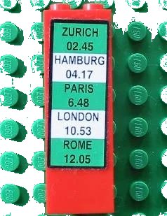 LEGO onderdeel Brick 1 x 2 x 5 with Zurich - Hamburg - Paris - London - Rome Train Schedule Pattern (Sticker) - Set 4556 (2454pb017)