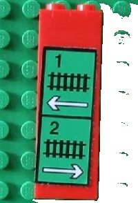 LEGO part Brick 1 x 2 x 5 with Train Track, White Arrows and '1' and '2' Pattern (Sticker) - Set 4556 2454pb018