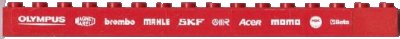 LEGO onderdeel Brick 1 x 16 with White 'OLYMPUS', 'MAGNETI MARELLI', 'brembo', 'MAHLE', 'SKF', 'ACER', 'MOMO', 'NGK' and 'Beta' Pattern (Sticker) - Set 8654 (2465pb15l)